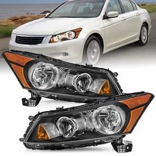 For 2008 2009 2011 2012 Honda Accord Sedan Black Headlights Amber Corner Pair