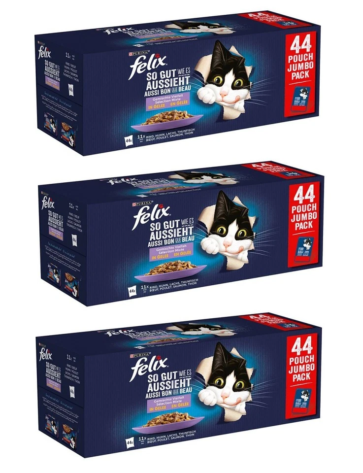 Purina Felix Nassfutter Katzen 132x85g Fisch & Fleisch Mix in Gelee