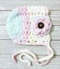 crochet handmade baby flower hat bonnet newborn 0/3 months cuddly delight
