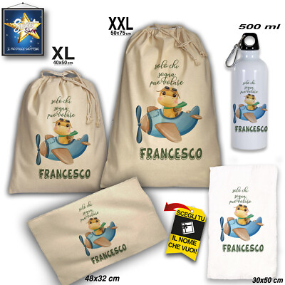 SET SCUOLA ASILO MATERNA SACCA ASCIUGAMANO BORRACCIA TOVAGLIETTA  PERSONALIZZATO