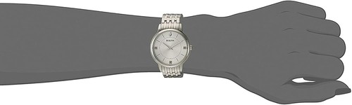 Bulova 96P183 3 Diamonds Silver Tone Silver Dial Women's Classic Dress Watch - Picture 2 of 2