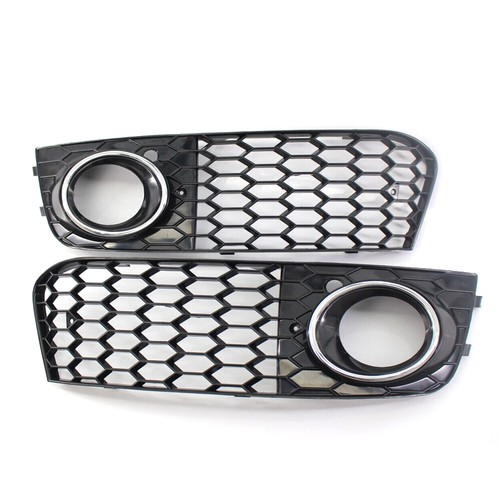 For 2009-2011 AUDI A4 B8 RS4 STYLE BLACK MESH GRILL FOG LIGHT GRILLE with CHROME - Picture 2 of 10
