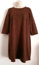George Size 16 Brown/Black Animal Print A-Line Knit Shift Dress Tunic Office