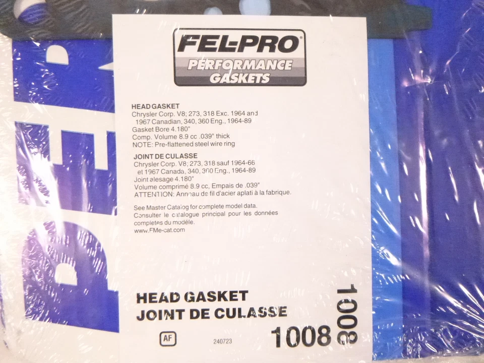 Junta de culata Fel-Pro 1008 Performance para Chrysler Cordoba 1980-1983 Foto 2 de 3