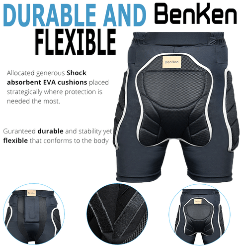 BenKen Cycling Protective Padded Shorts Snowboard Skate 3D Hip Protection Black - Picture 3 of 12