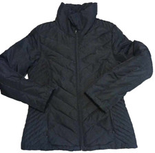 Abrigo acolchado Kenneth Cole Reaction para mujer pequeño negro liso cremallera completa