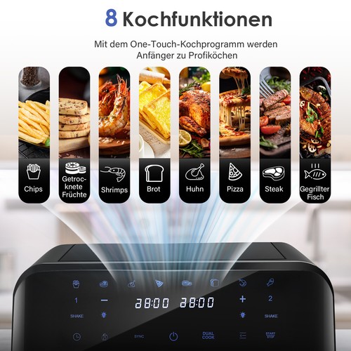 9L Doppel Heißluftfritteuse Dual Air Fryer Digital Heißluft-Fritteuse Sumpkltmfa - Bild 6 von 17