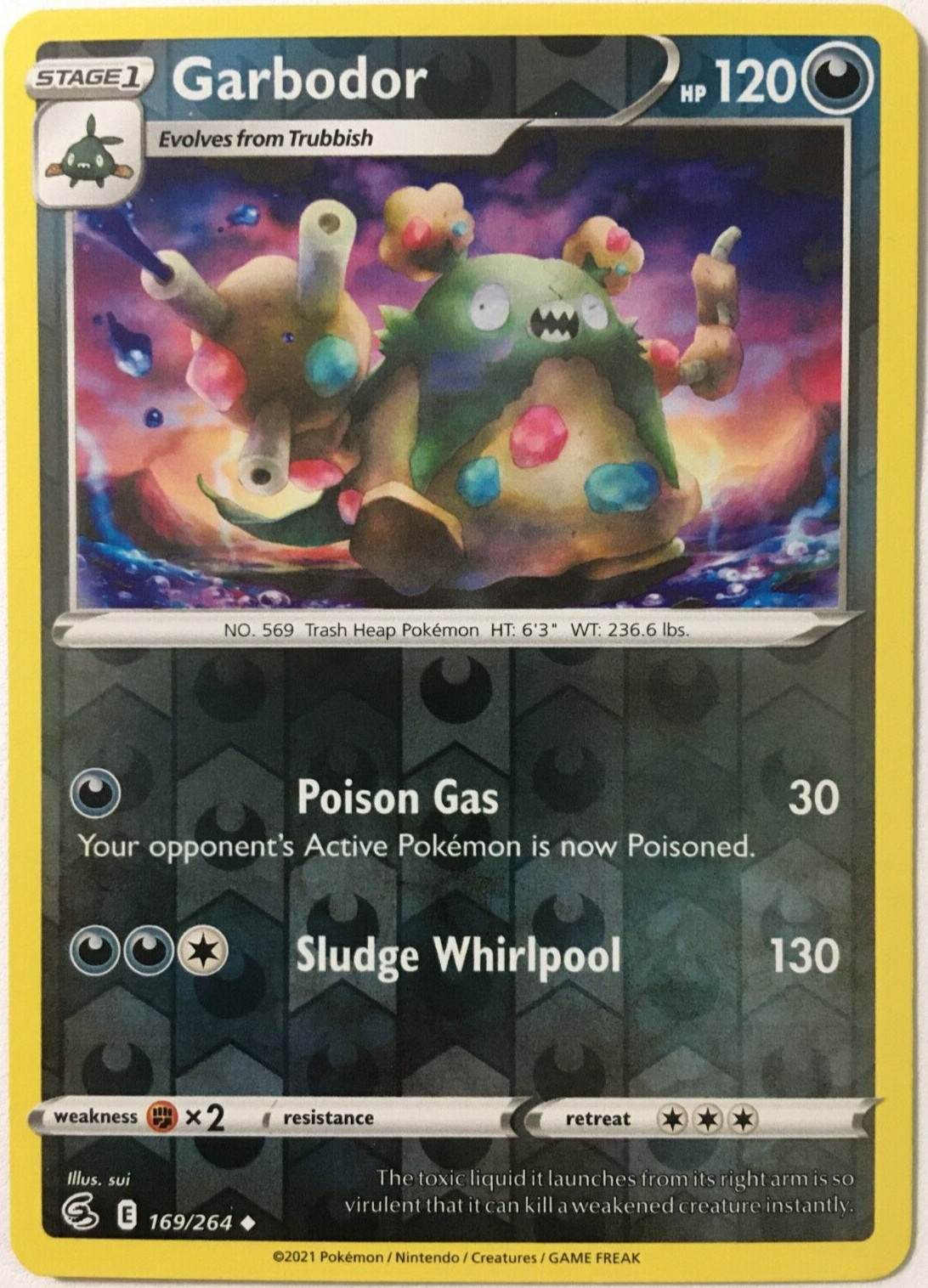 POKEMON GARBODOR 169/264 FUSION STRIKE UNCOMMON REVERSE HOLO NEAR MINT