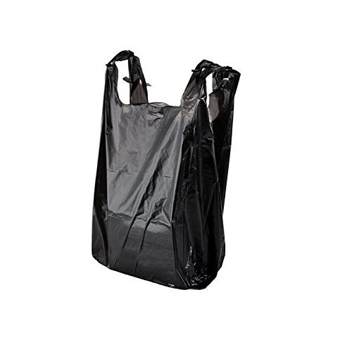 200 Black Plastic T-shirt Shopping Bags Handles Retail Grocery Jumbo 18x8x30