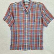 Vintage BELLCRAFT Permanent Press Plaid Short Sleeve Shirt Blue Red  XL 17-17.5
