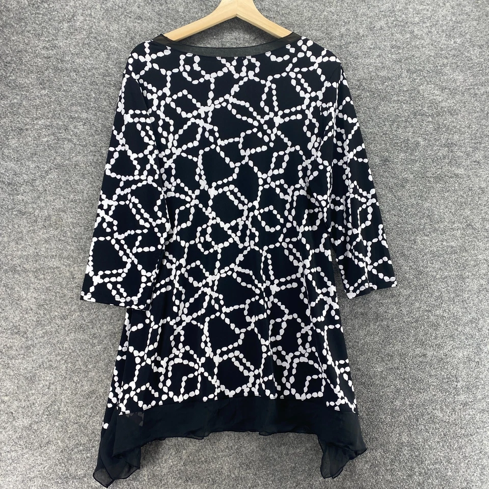 Блузка женская Cato 14/16 Вт плюс черный геометрический рукав 3/4 круглый вырез пуловер - Изображение 2 из 4