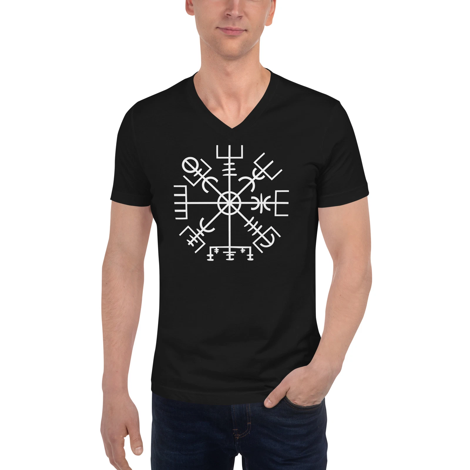 Vegvisir Way Finder Compass Icelandic Stave Unisex Short Sleeve V-Neck T-Shirt
