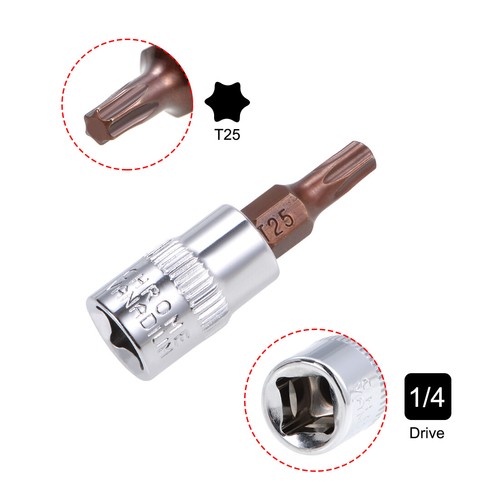 2pcs 1/4" Drive x T25 Torx Bit Socket S2 Steel Bits CR-V Sockets 38mm - Picture 4 of 4