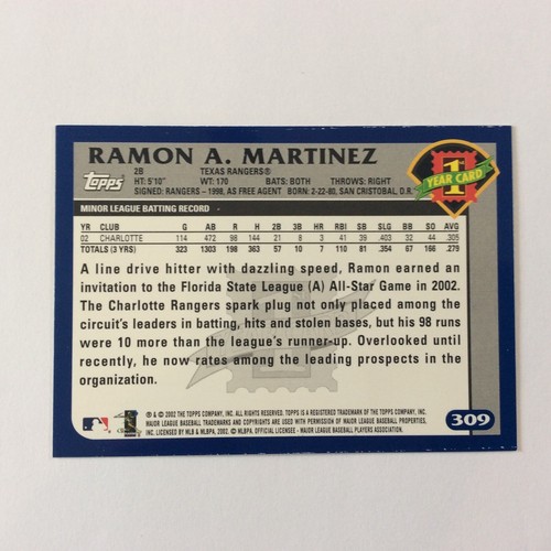 2003 Topps #309 First Year Ramon Martinez Texas Rangers - Picture 2 of 2