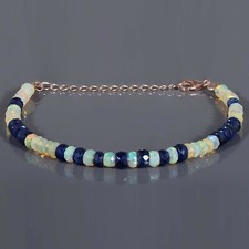 AAA Ethiopian Opal Sapphire Beaded Bracelet Sterling Silver Women Jewelry Gift