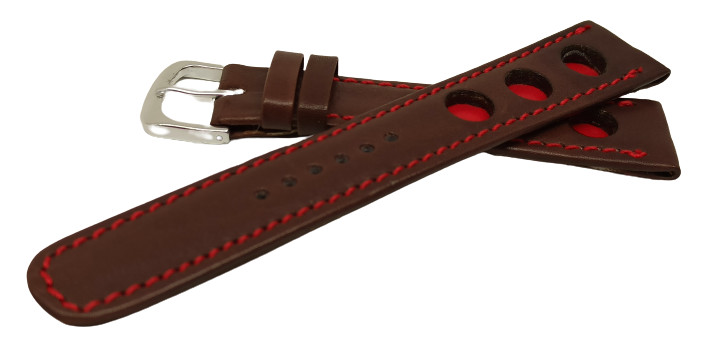 Bracelet montre rally marron rouge 18mm 22mm 24mm bracelet cuir perforé sport