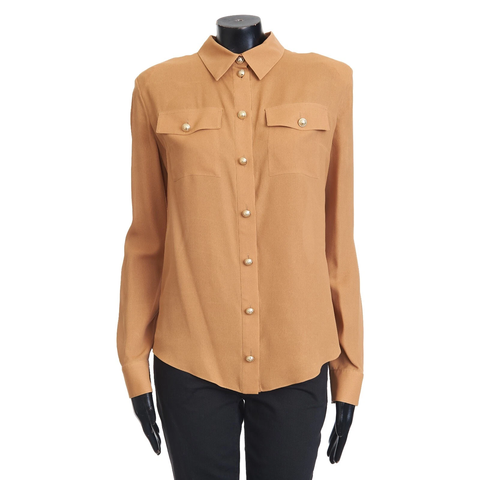 Balmain — BALMAIN 995$ Silk Shirt With Gold Colored Buttons & Shoulder Pads