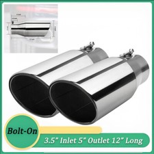 Exhaust Tip 3.5 Inlet - 5 Outlet -12 Long Stainless Steel Rolled Edge Set 2pc Exhaust Tip 3.5 Inlet - 5 Outlet -12 Long Stainless Steel Rolled Edge Set 2pc