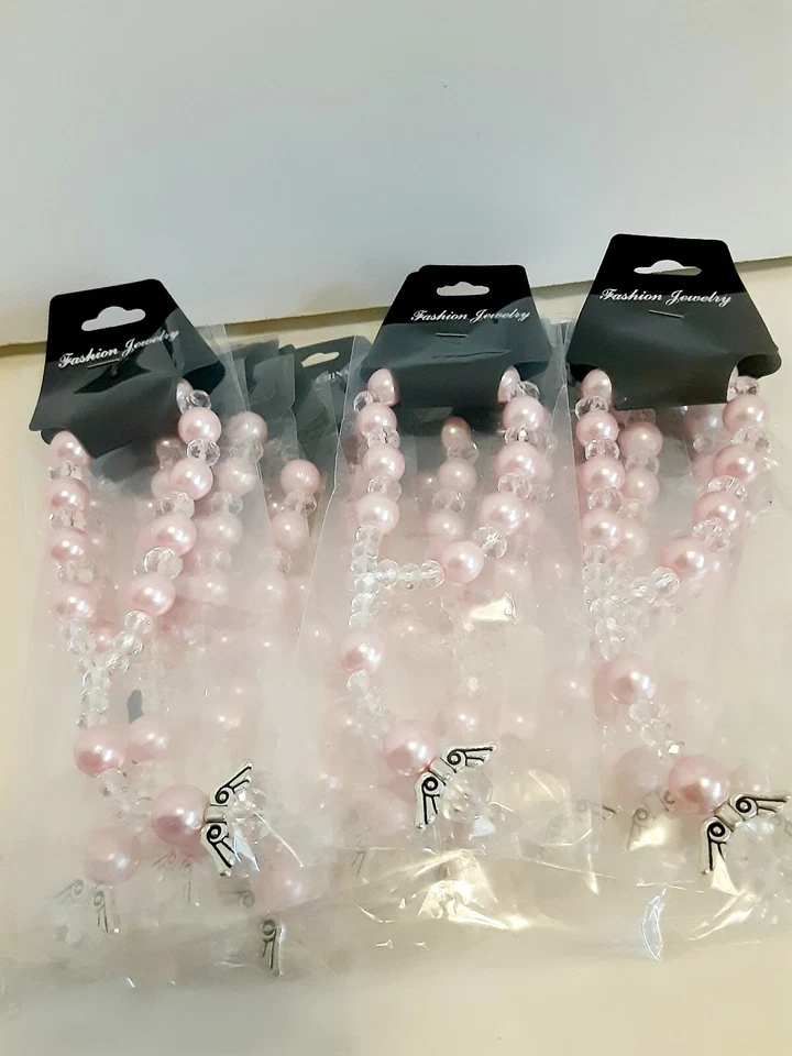 12 PULSERA BAUTISMO ROSARIO BAUTIZO RECUERDOS 1RA COMUNIÓN ÁNGEL ENCANTO ROSA CLARO Foto 4 de 4