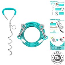 Dog Tie Out Stake and Run Cable, 10FT Long Lead with Yard Stake, Chains for O...
