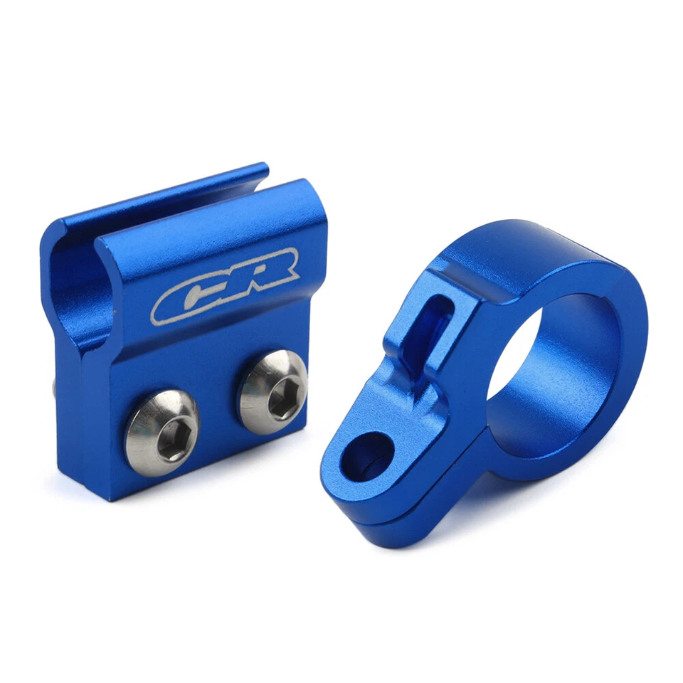 Guía de abrazadera de manguera de línea de freno delantero CNC de 2 piezas para Honda CR80R CR85R CR125R azul Foto 2 de 4