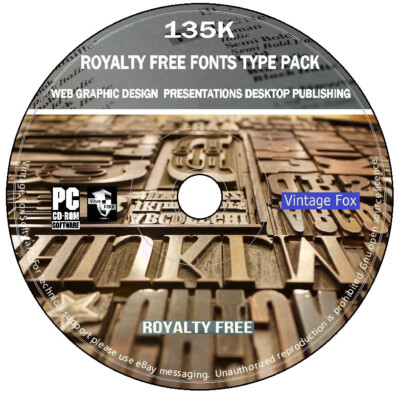 135K Royalty Free Fonts Type Pack Graphic Design Web Presentations Publishing PC