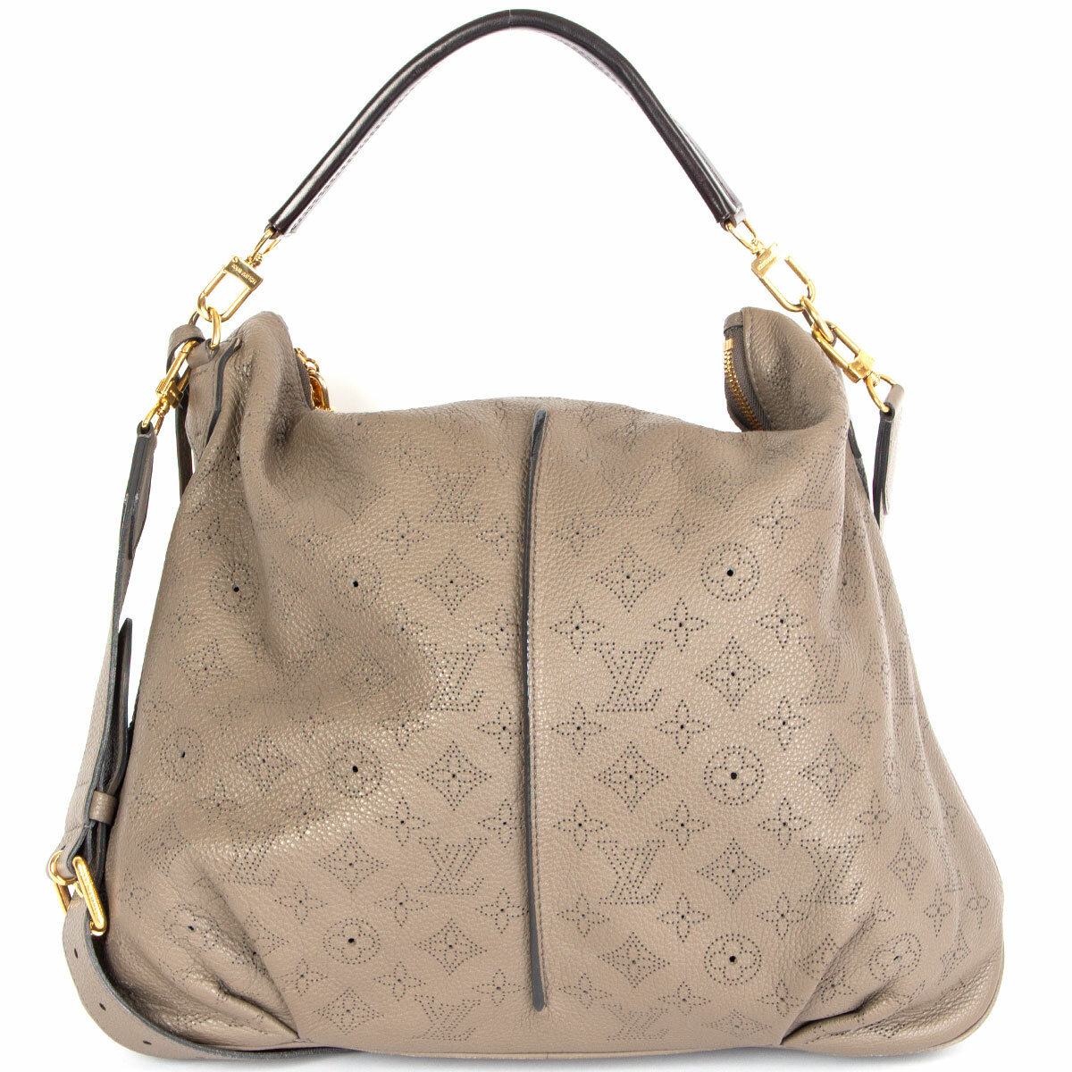 63166 auth LOUIS VUITTON Ombre taupe Mahina leather SELENE MM  