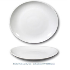 1 Piatto Bistecca Ovale Tivoli Saturnia Porcellana 30,5x28 cm Bianco Ristorante
