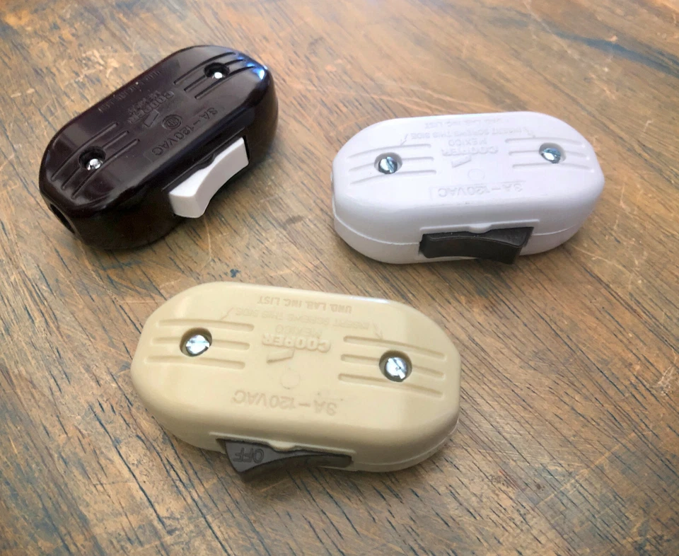 Inline Cord Switch- Cooper Vintage Style Rocker Feed Thru Switch, Lamp Wire Fans - Image 2 of 4