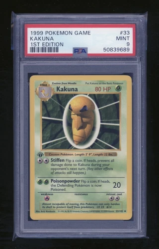 POKEMON 1st Edition Shadowless Base Set KAKUNA 33/102 Uncommon PSA 9 MINT
