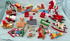 Vintage Christmas Wooden/METAL Ornaments, Small And MD Assorted. Lot Of 19