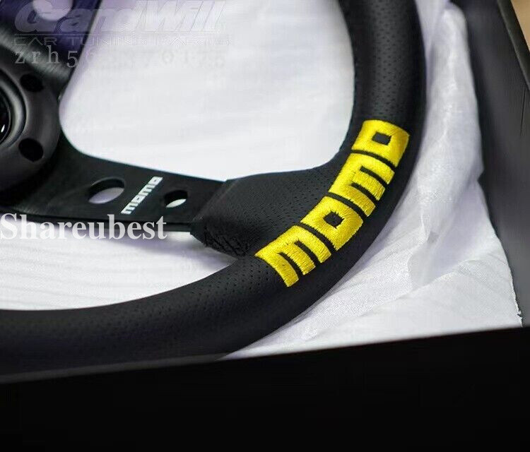 MOMO 350mm 14' Perforate Leather Deep Cone Yellow embroider Sport