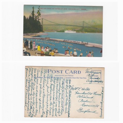 Vintage Postkarte Lions Gate Brücke Kaiserin von Japan Vancouver B.C. Kanada, Hallen