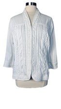 CHICO  S Platinum Size 3, US XL Marin 3/4 Sleeve White Denim Jacket Ruched