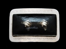 NE21122 VINTAGE 1970s TWO LARGE MOUTH BASS FISHING SILVERTONE BELT BUCKLE