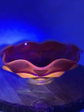 Vintage Viking Art Glass Persimmon Candy Dish Bowl RARE Double Ruffle Footed