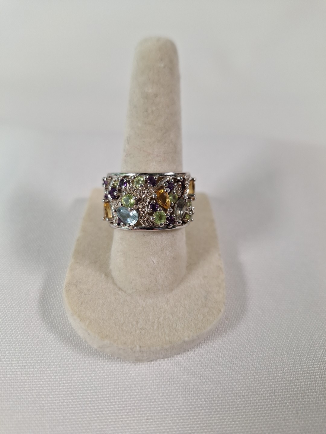 925 Silver Multi Gemstone Ring Size 7 - image 1