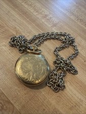 Bullova Caravelle MINI Full Hunter Manual Pocket Watch Chain Vintage Gold Tone