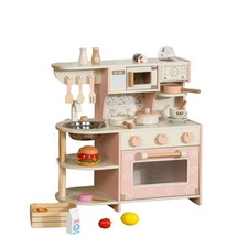 Wooden Play Kitchen with Accessories Compact Kids Kitchen Playset Rounded Edges
