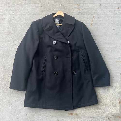 Vintage USN DSCP by STERLINGWEAR of BOSTON Overcoat 44L Black Wool USA Made