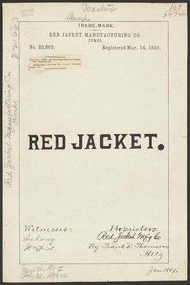 Photo:Red Jacket Manufacturing Co Pumps Trademark 1893 Red Jacket Brand