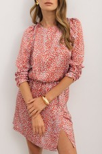 Tomato Red Leopard Print Long Sleeve Hollowed Back Split Mini Dress