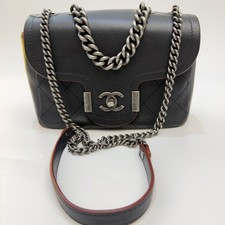 Chanel Classic Edinburgh Flap Messenger Bag Black Silver Cowhide Leather