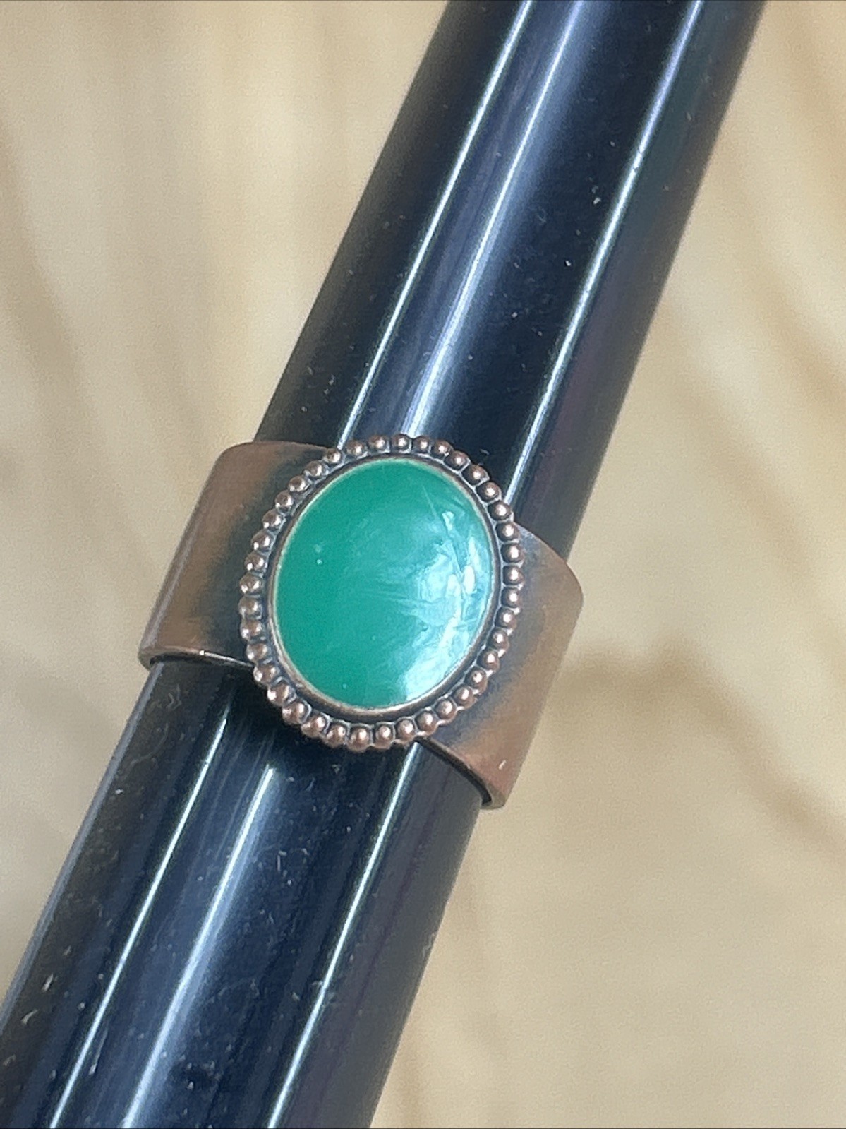 Solid Copper Wrap Ring Green Oval Size 4.5 Adjust… - image 1
