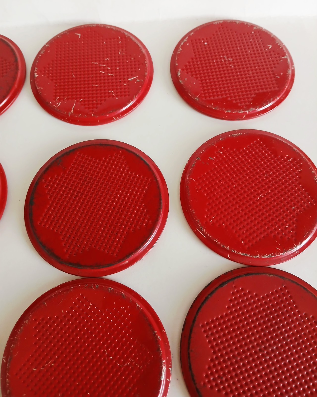 Set Of 9 Vintage Metal Kitty Drink Coasters + 1 Scottie Dog 1950's Tin Litho