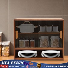Kitchen Pantry Sideboard Bamboo Small Storage Cabinet Sliding Door Cupboard