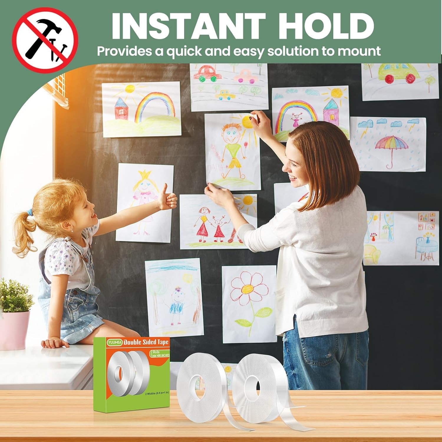 2 Sizes Heavy Duty Double Sided Nano Tape 400" – Clear, Removable, Wall & Post