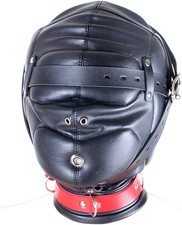 Yilu Leather Bondage Mask,Black Full Face Breathable Restraint Head Hood,Adults