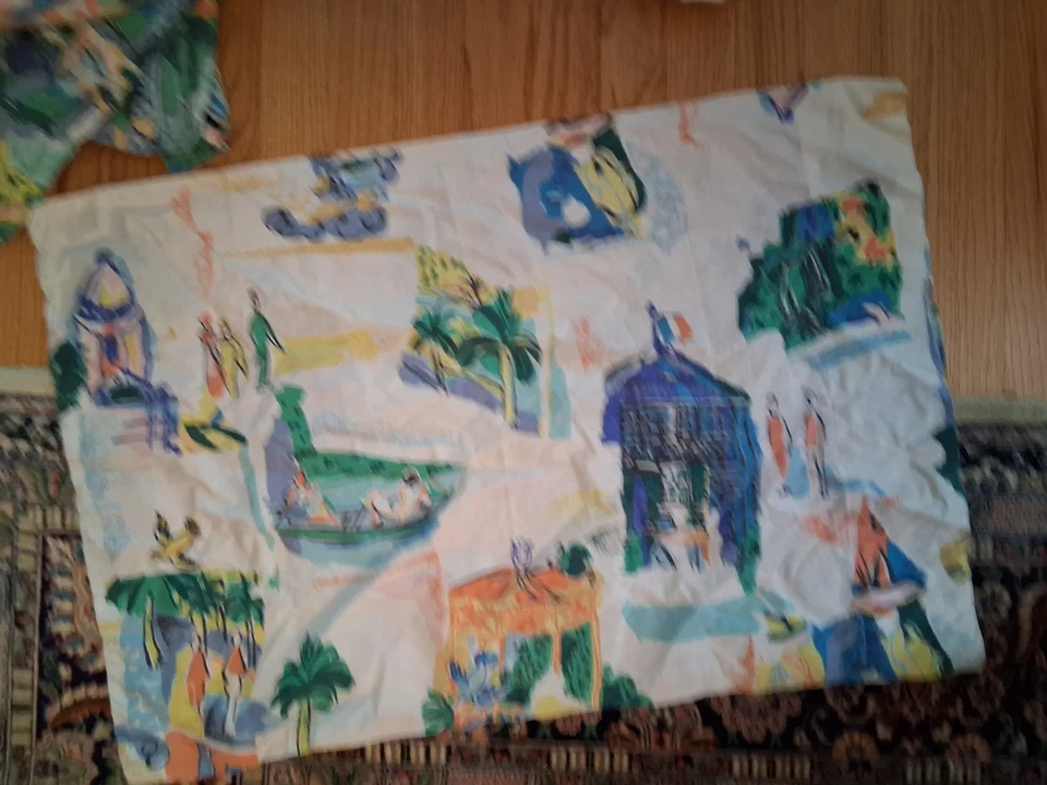 Falda de cama doble vintage azul Martex Atelier French Riviera Cote D... Foto 4 de 4