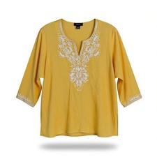 Karen Kane Women's Plus Sz.2X Embroidered Tunic Yellow Blouse NEW